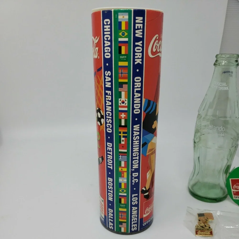 Coca Cola World‎ Cup  USA 94 Coke Bottle, Pin, Tube Bank Orlando Worldcup USA 94